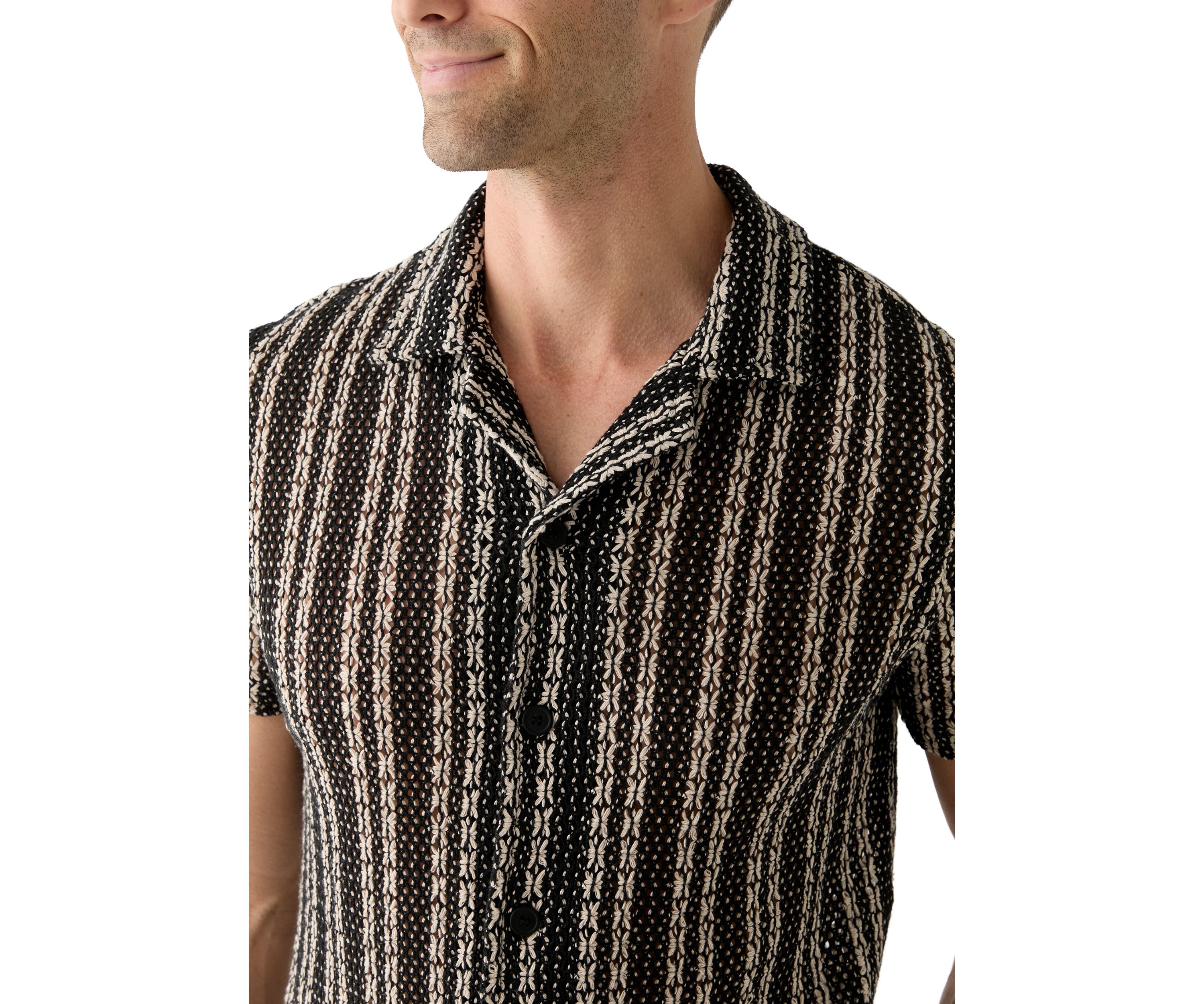 Mens Texture Stripe Button Front Shirt