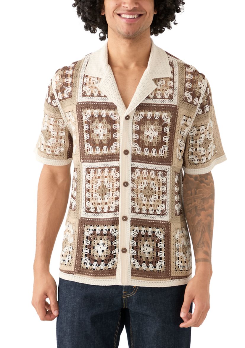 Mens Printed Notch Crochet Shirt