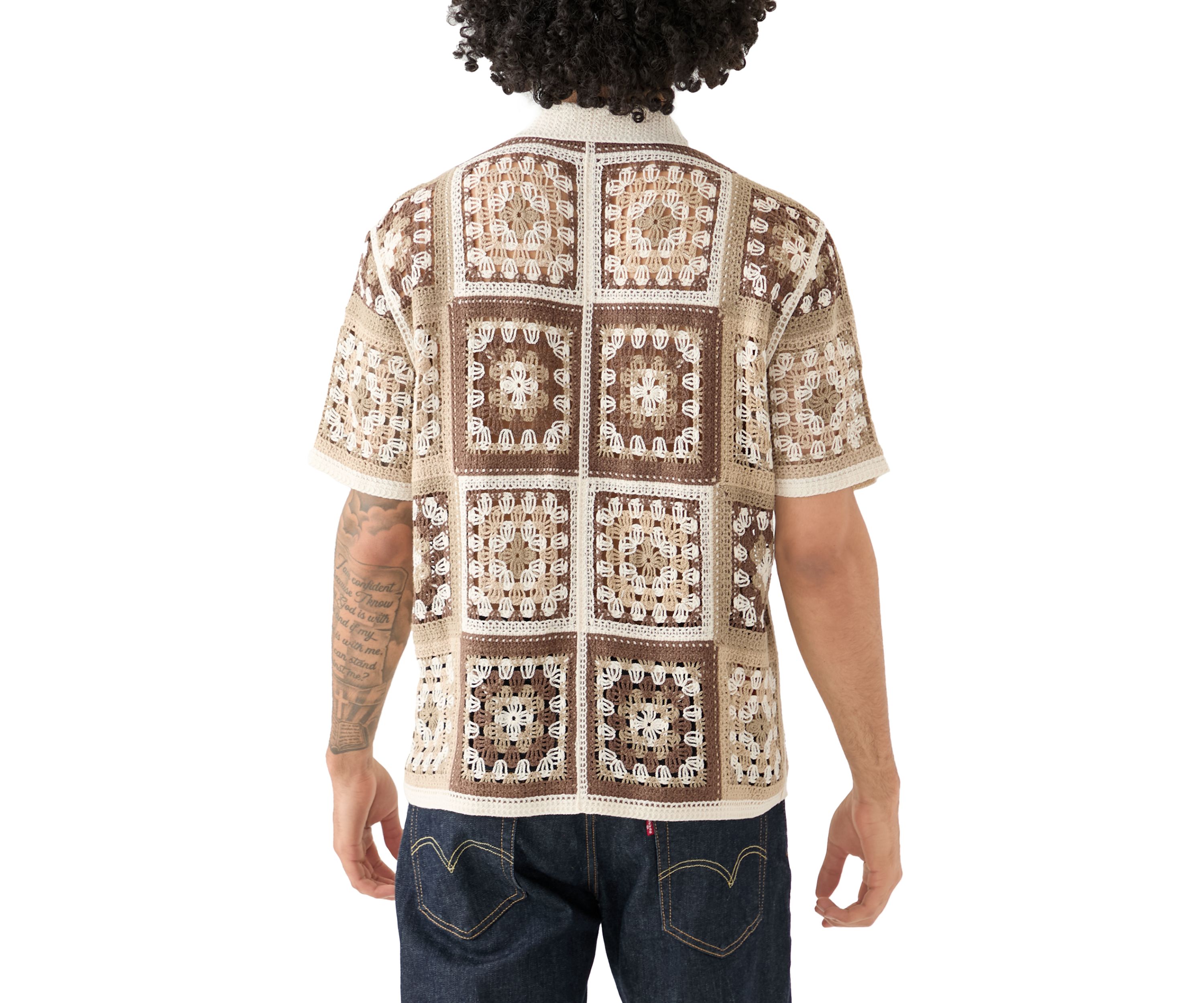 Mens Printed Notch Crochet Shirt