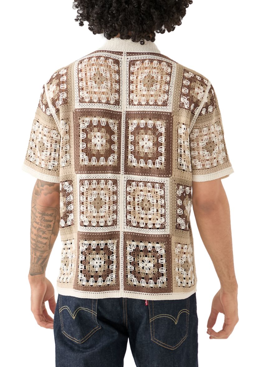 Mens Printed Notch Crochet Shirt