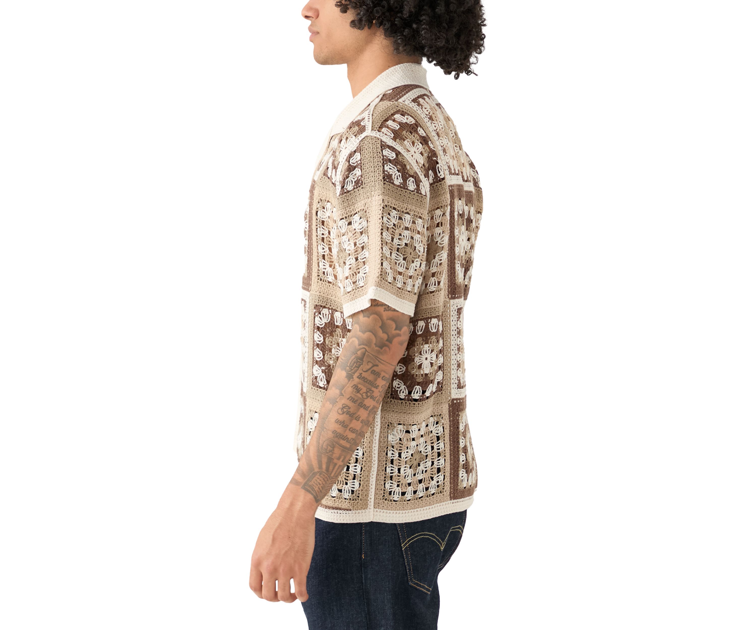 Mens Printed Notch Crochet Shirt