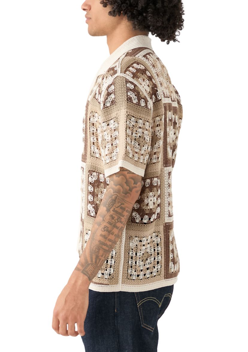 Mens Printed Notch Crochet Shirt