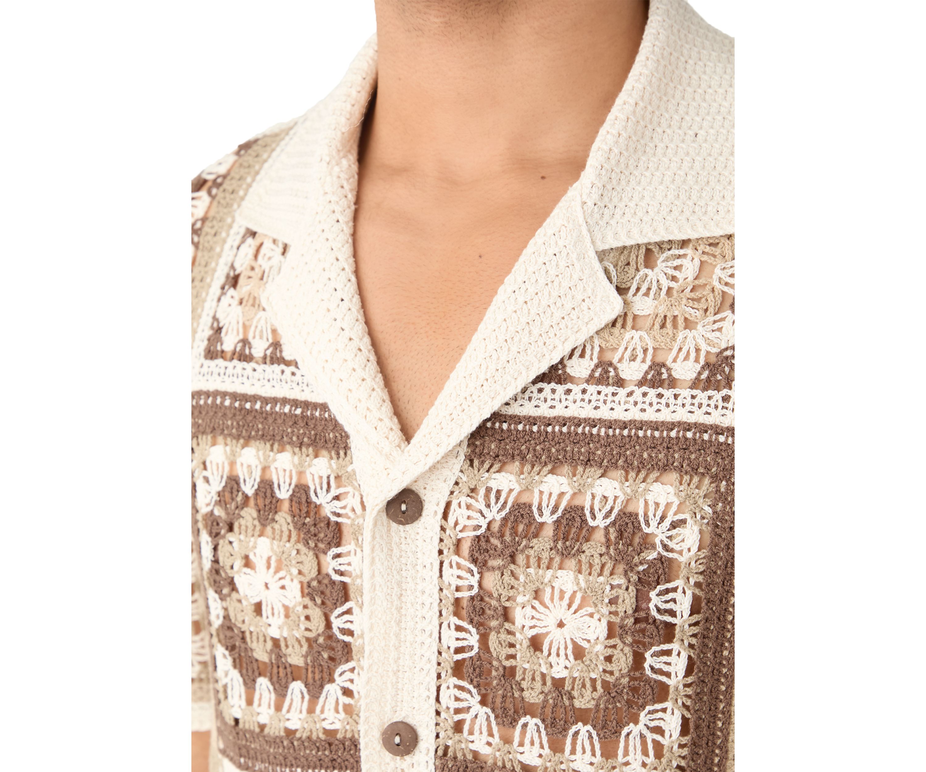 Mens Printed Notch Crochet Shirt