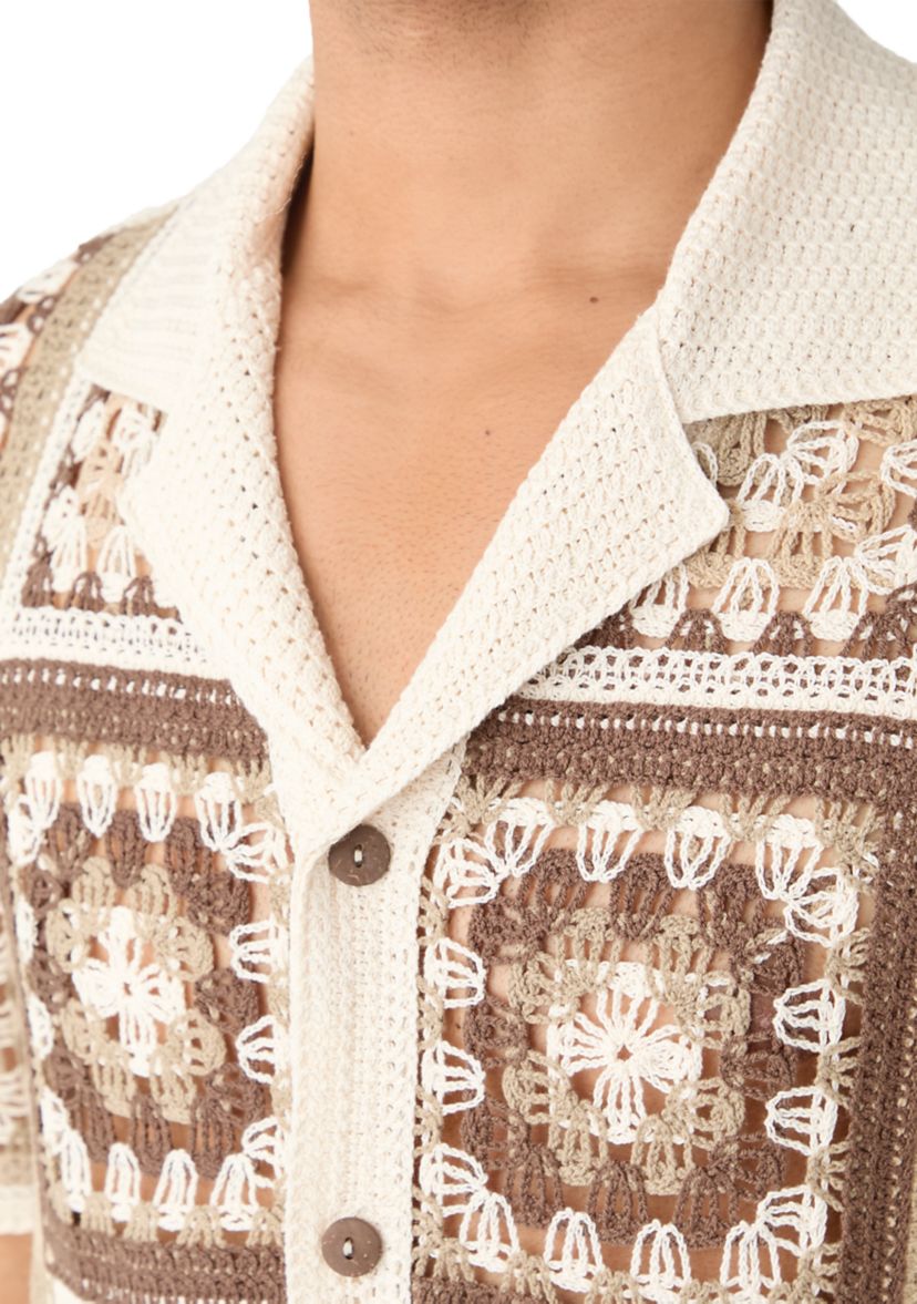 Mens Printed Notch Crochet Shirt