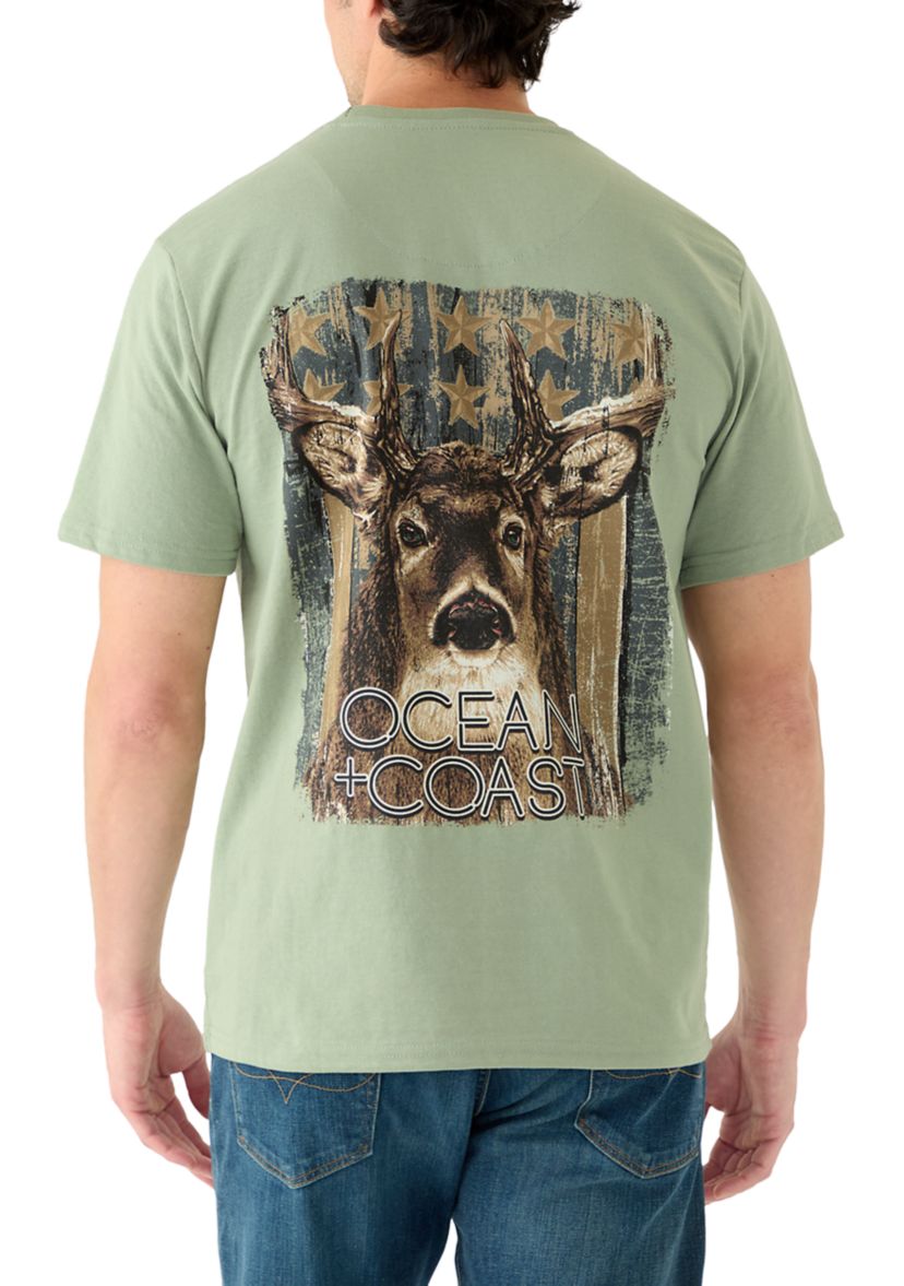 Mens Short Sleeve Americana Deer Graphic T-Shirt