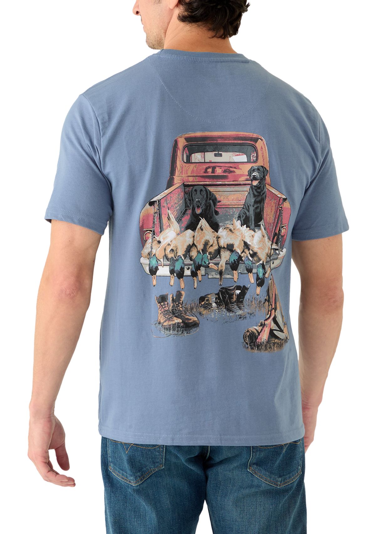 Mens Short Sleeve Graphic Hunting Dog Truck T-Shirt