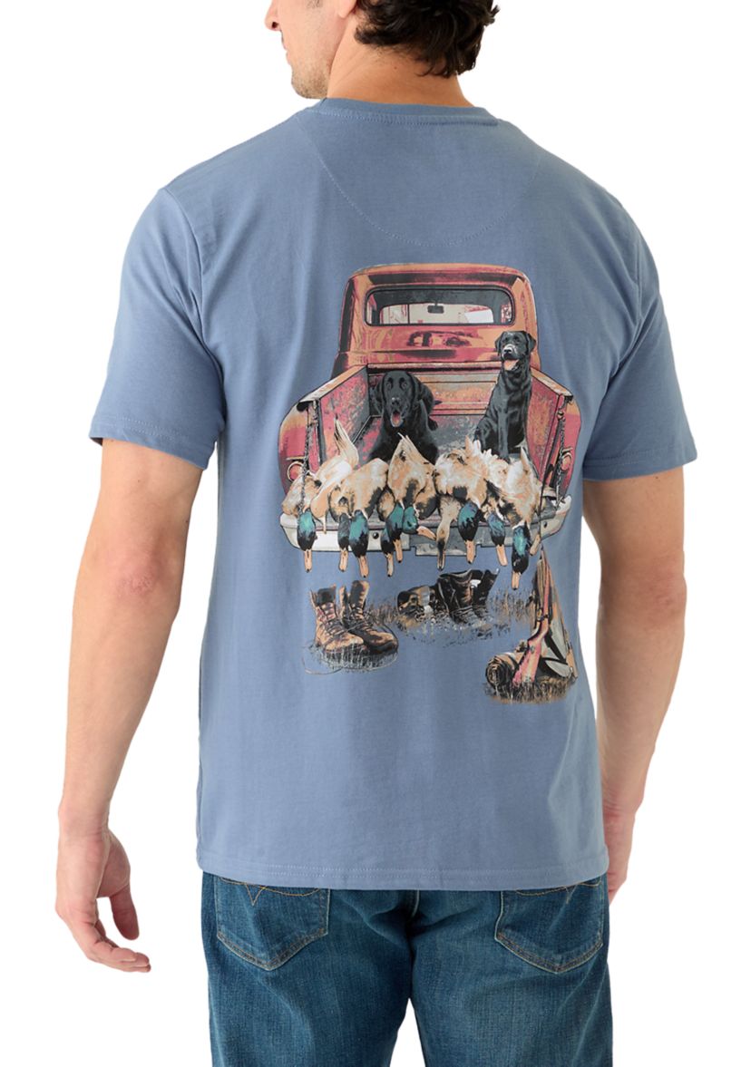 Mens Short Sleeve Graphic Hunting Dog Truck T-Shirt