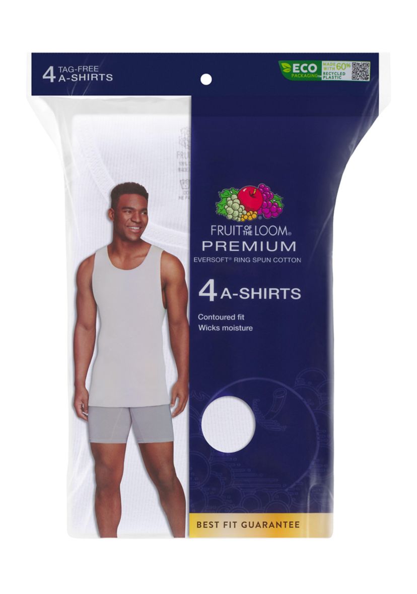  Mens Premium A-Shirt, White 4 Pack