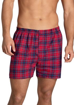 FRUIT OF THE LOOM Men's Premium Woven Plaid Boxers Assorted - 4 Pack, X-Large
