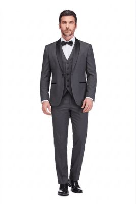 Gino Vitale Men's Slim Fit Premium 3 pieces Tuxedo Set, Grey, 54 Long