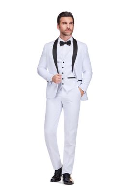 Gino Vitale Men's Slim Fit Premium 3 pieces Tuxedo Set, White, 54 Long