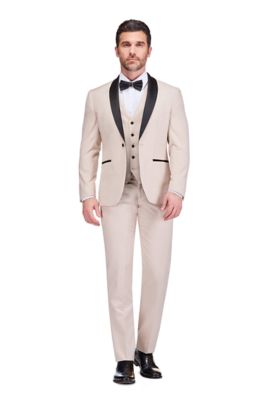 Gino Vitale Men's Slim Fit Premium 3 pieces Tuxedo Set, Beige, 54 Long