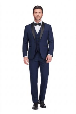 Gino Vitale Men's Slim Fit Premium 3 pieces Tuxedo Set, Navy Blue, 54 Long