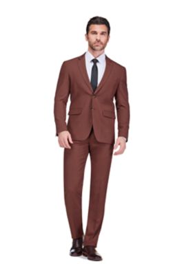 Gino Vitale Men's 2-Piece 4-Way Stretch Notch Lapel Slim Fit Suit, Brown, 52 Long