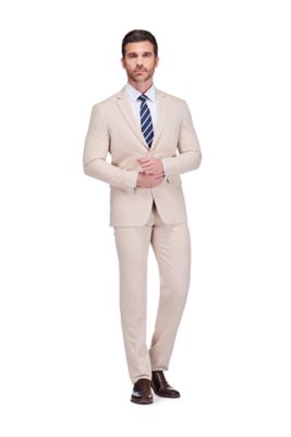 Gino Vitale Men's 2-Piece 4-Way Stretch Notch Lapel Slim Fit Suit, Beige, 52 Long
