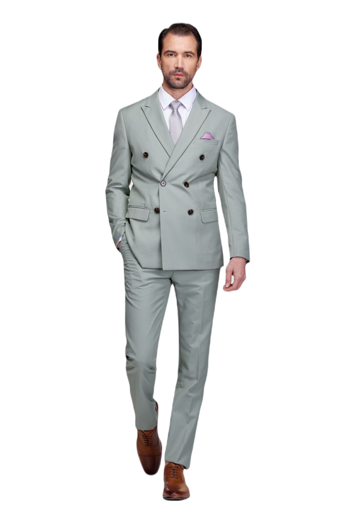 Mens Slim Fit 2-Piece Double Breasted Suit