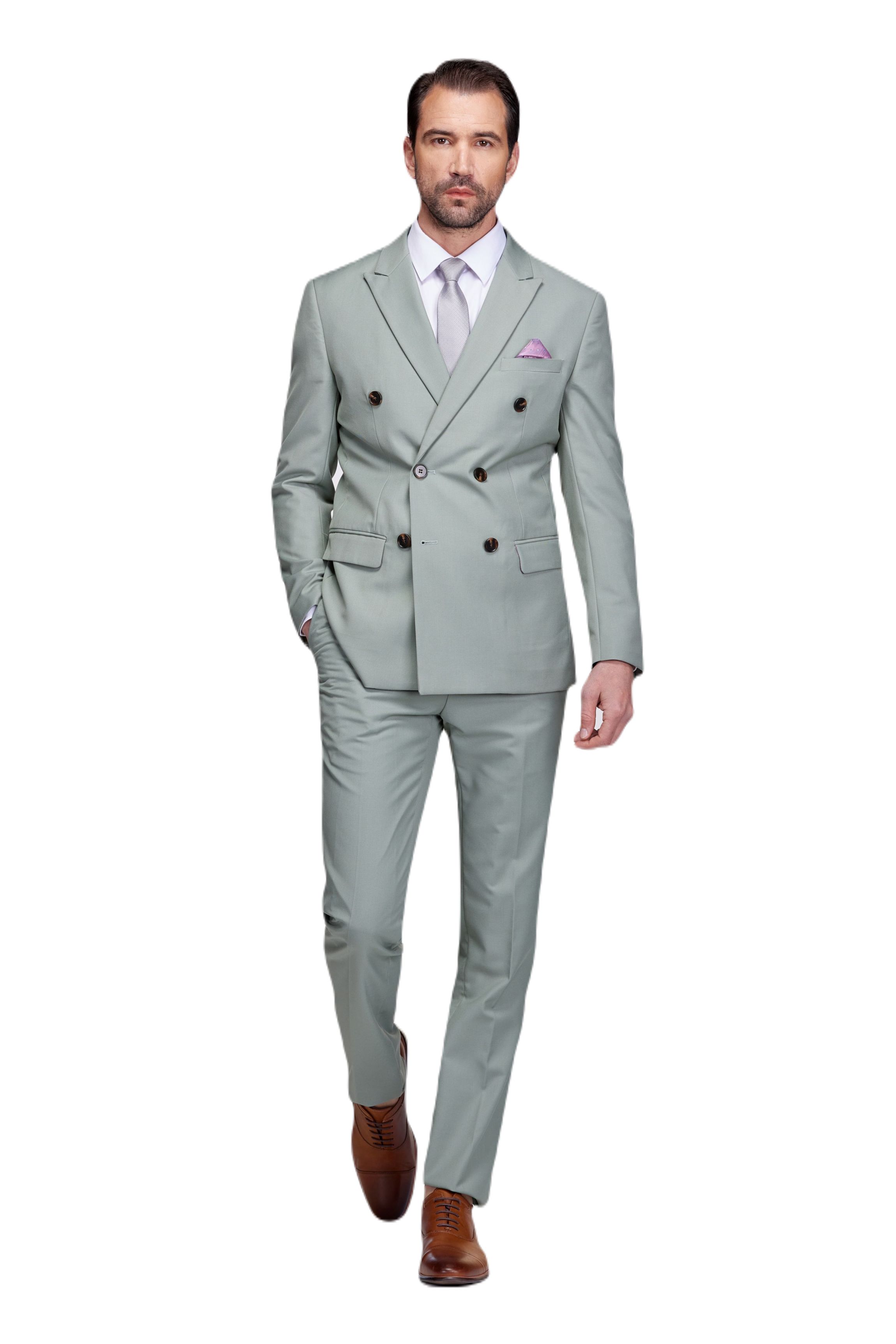 Mens Slim Fit 2-Piece Double Breasted Suit