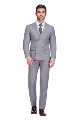 Braveman Men's Slim Fit 2-Piece Double Breasted Suit, Grey, 44 Long