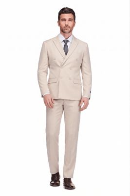 Braveman Men's Slim Fit 2-Piece Double Breasted Suit, Beige, 46 Long