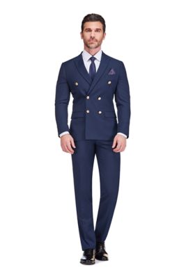 Braveman Men's Slim Fit 2-Piece Double Breasted Suit, Navy Blue, 40 Regular