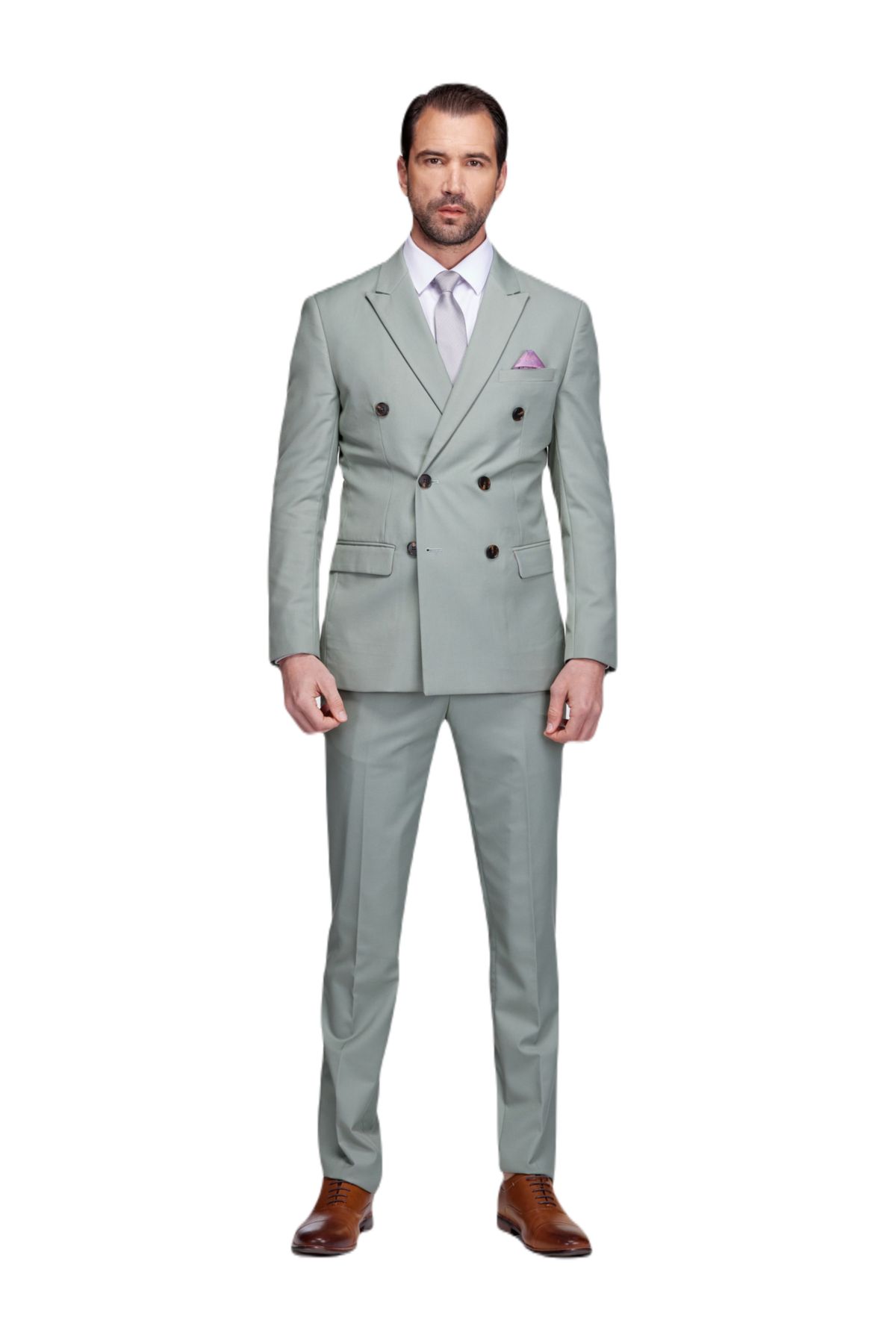 Mens Slim Fit 2-Piece Double Breasted Suit