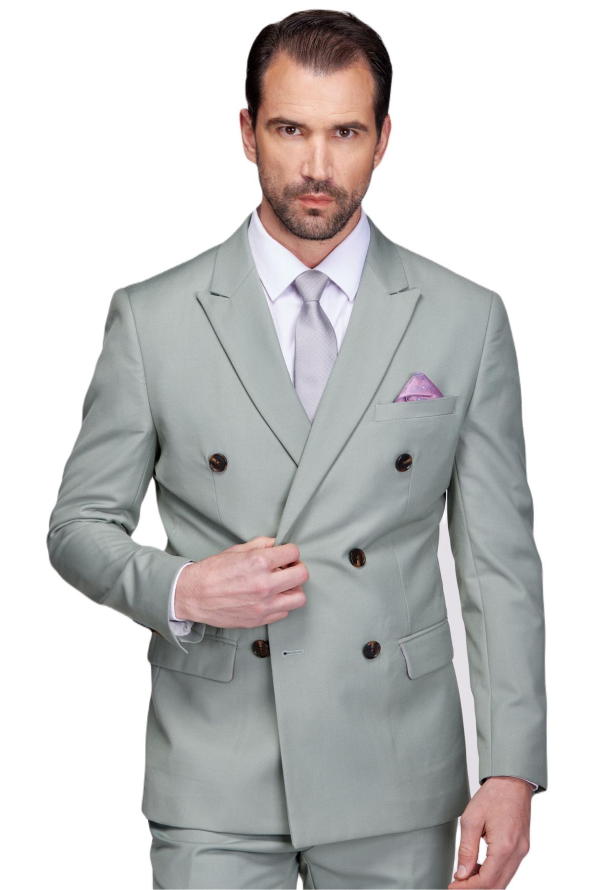 Mens Slim Fit 2-Piece Double Breasted Suit