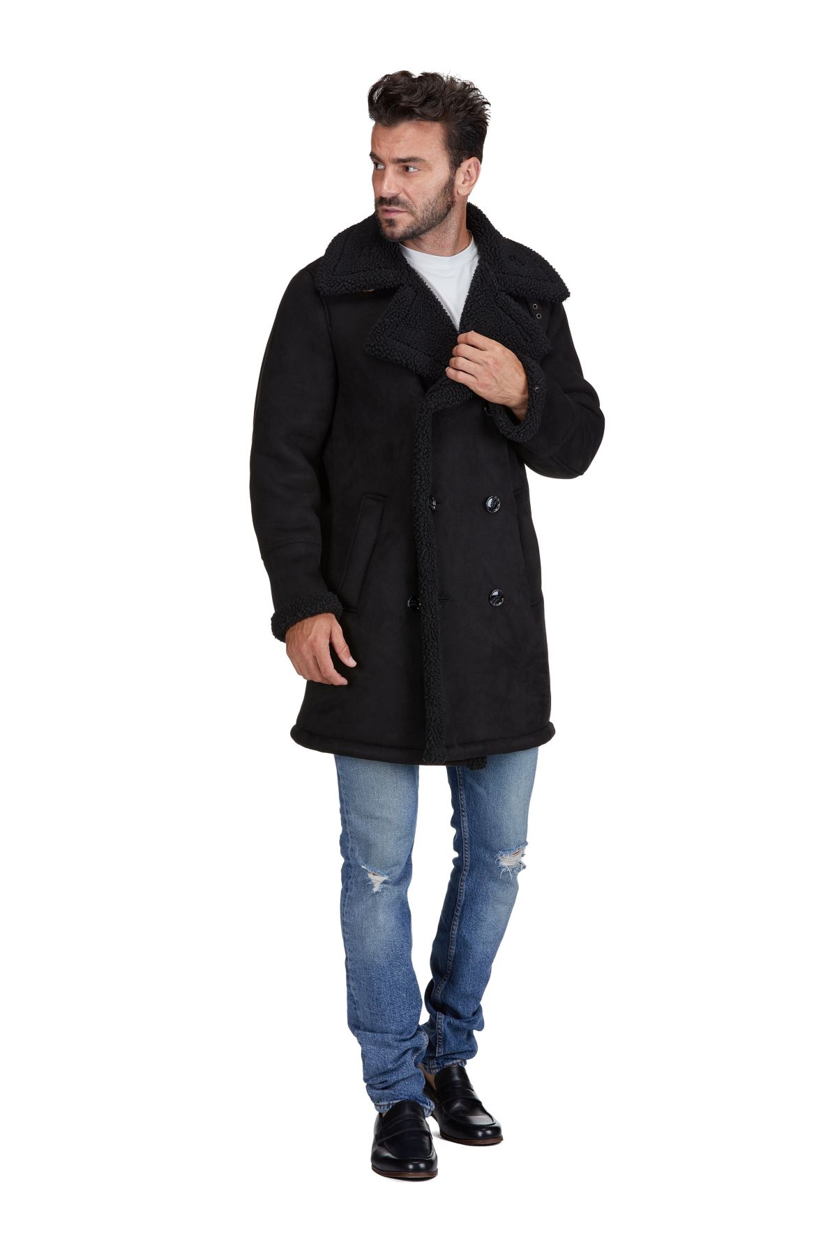 Braveman Faux Shearling Double Breasted Overcoat