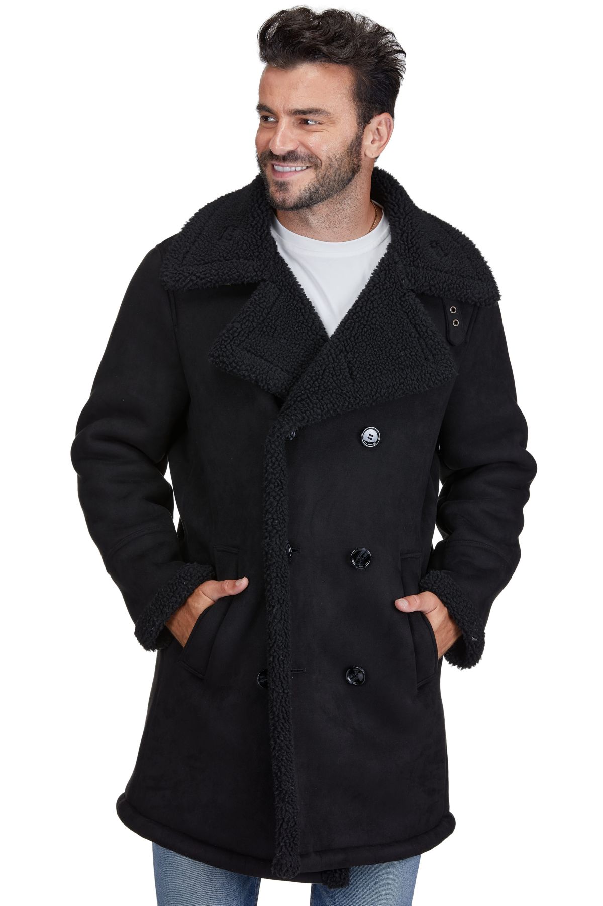 Braveman Faux Shearling Double Breasted Overcoat