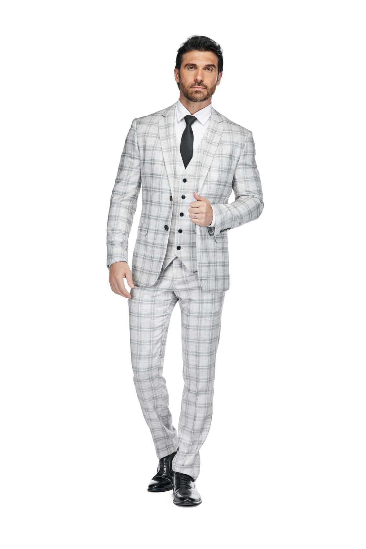 Mens Slim Fit 3PC Tailored Check Suit