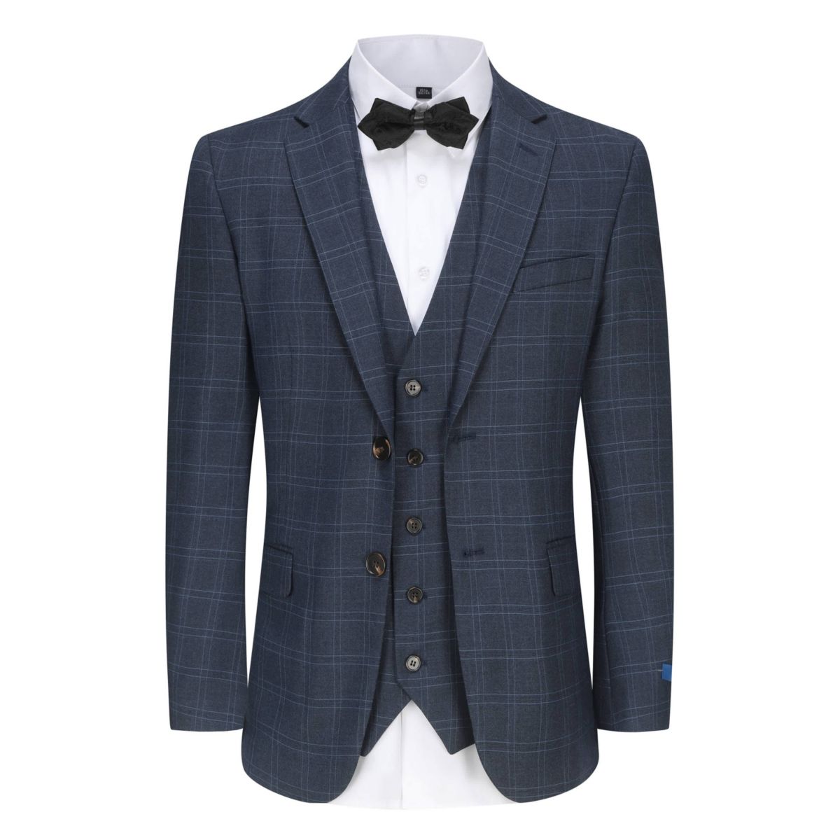 Mens Slim Fit 3PC Tailored Blue Check Suit