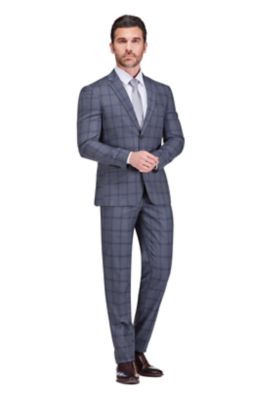 Men's Gino Vitale Slim Fit 2-Piece Performance Four-Way Stretch Plaid Suit, Grey, 30 Short