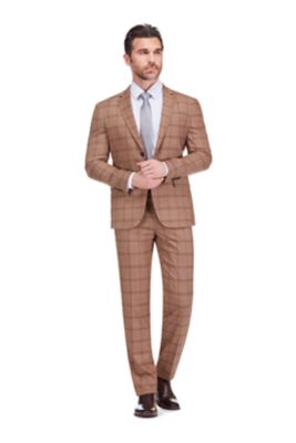 Men's Gino Vitale Slim Fit 2-Piece Performance Four-Way Stretch Plaid Suit, Tan, 36 Short