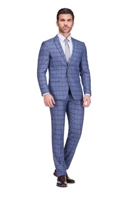 Men's Gino Vitale Slim Fit 2-Piece Performance Four-Way Stretch Plaid Suit, Blue, 46 Short