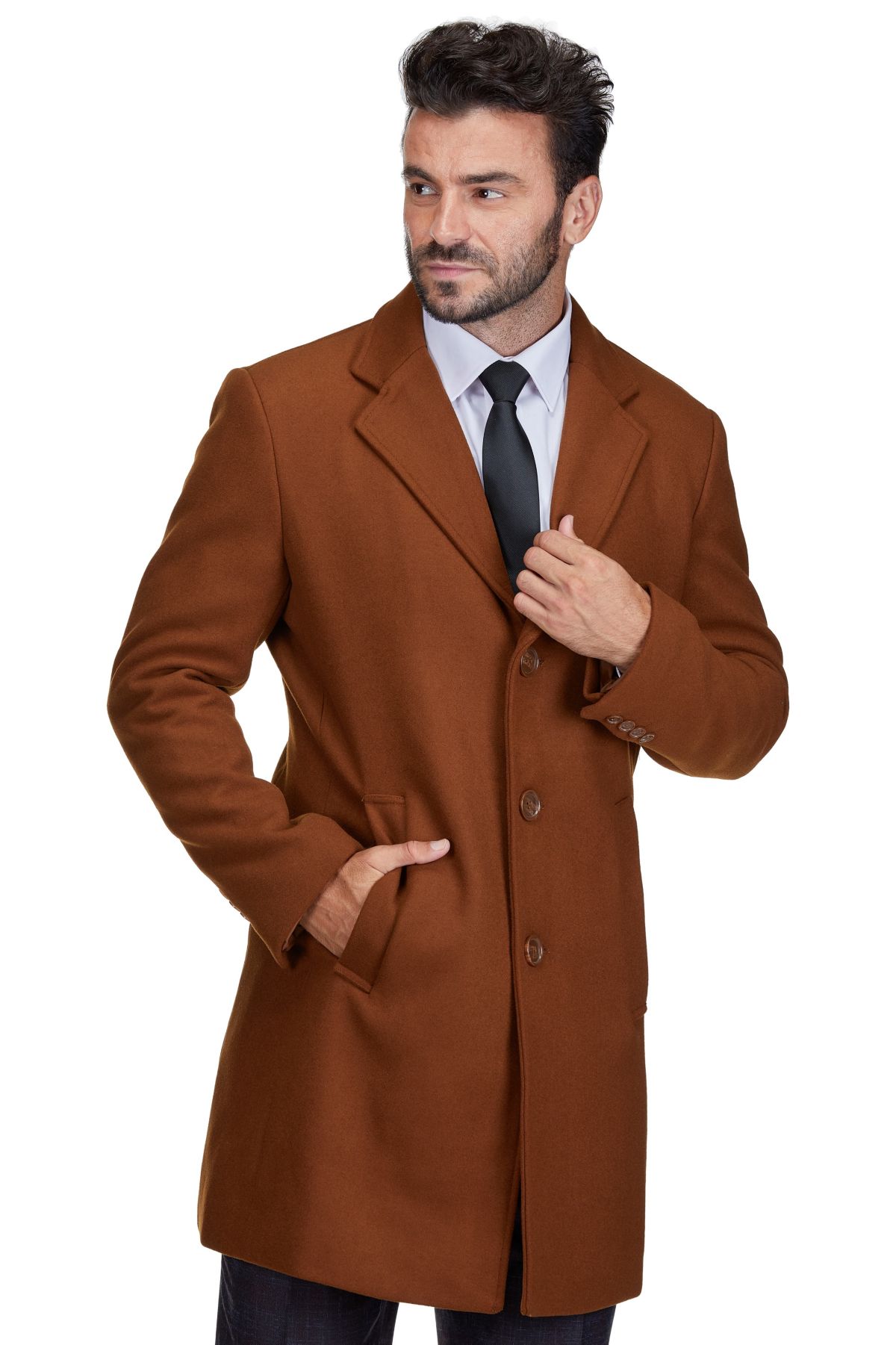 Mens Tailored Wool Blend Notch Collar Wool Blend Walker Car Coat Jacket