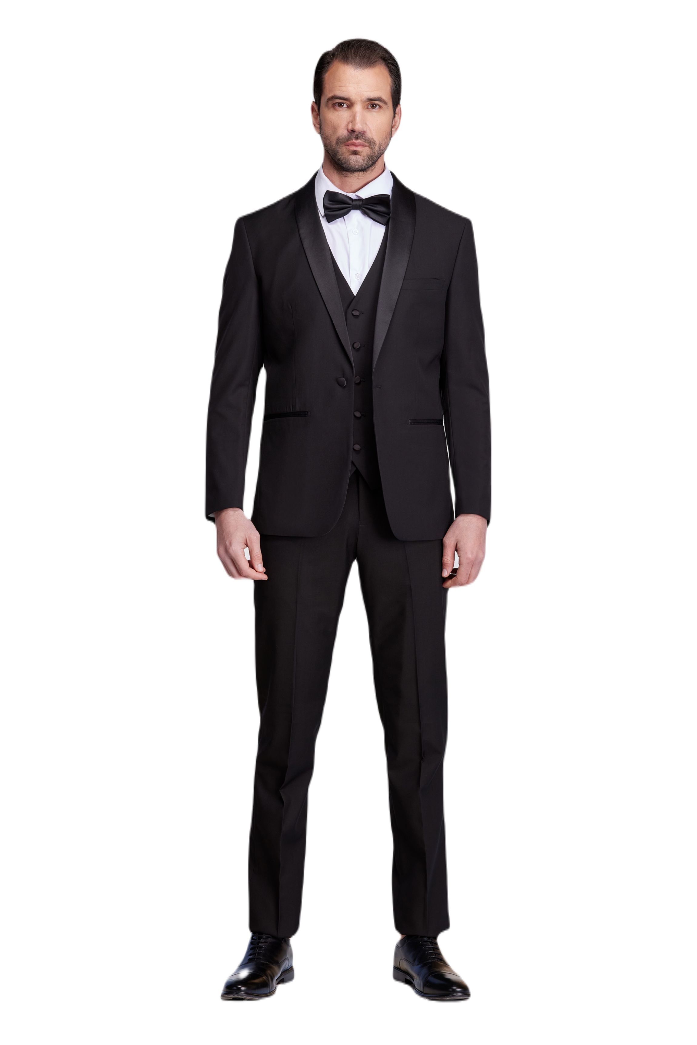 Mens Premium 3 Pc Shawl Lapel Slim Fit Tuxedo Set