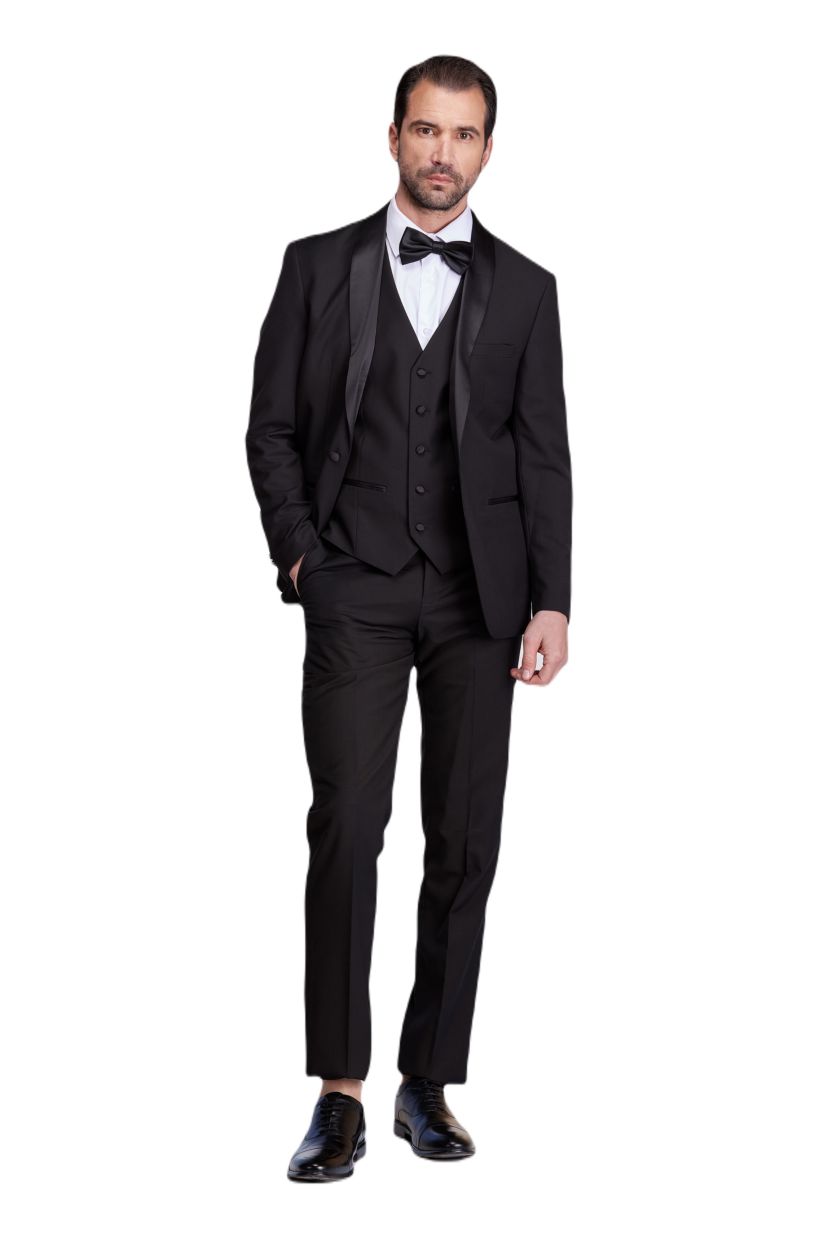 Mens Premium 3 Pc Shawl Lapel Slim Fit Tuxedo Set