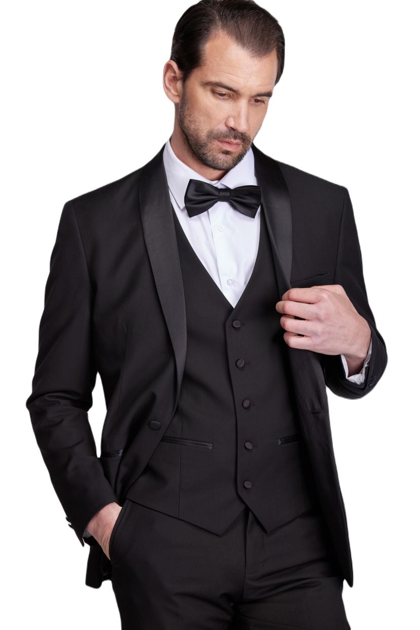 Mens Premium 3 Pc Shawl Lapel Slim Fit Tuxedo Set