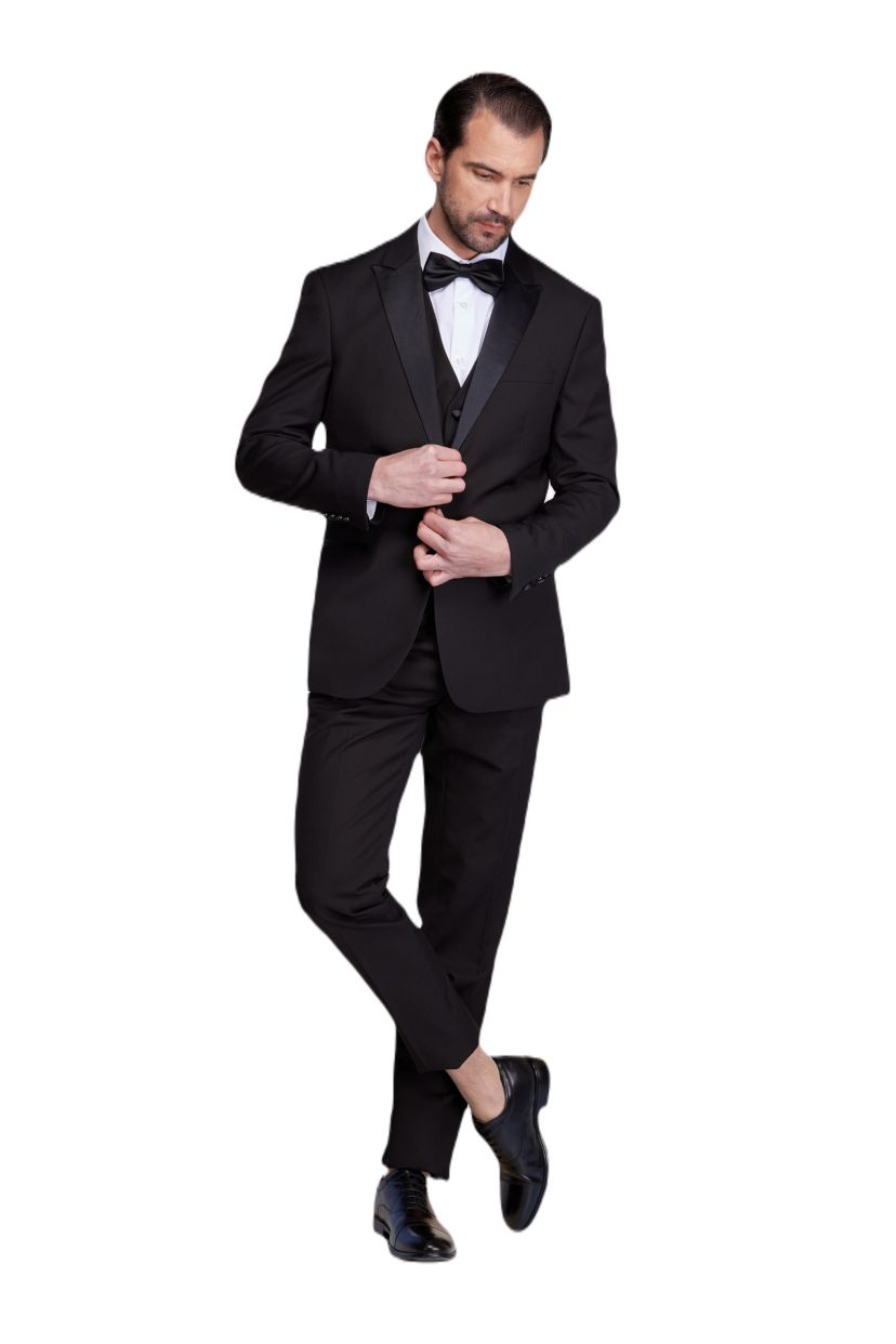Mens Slim-Fit 3PC Satin Peak Lapel Tuxedo