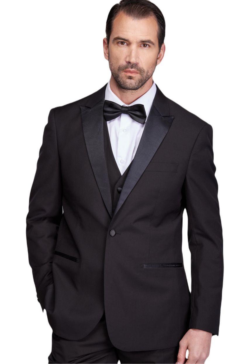 Mens Slim-Fit 3PC Satin Peak Lapel Tuxedo