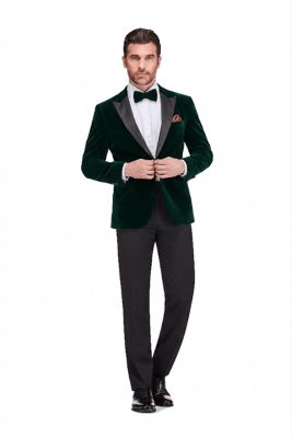 Gino Vitale Men's 2-Piece Velvet Birdseye Lapel Slim-Fit Tuxedo With Performance Stretch Pants & Bow Tie, Green, 52 Long