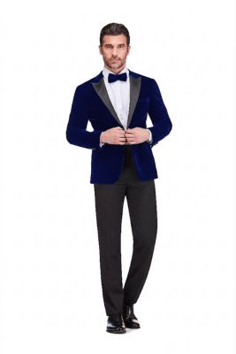 Gino Vitale Men's 2-Piece Velvet Birdseye Lapel Slim-Fit Tuxedo With Performance Stretch Pants & Bow Tie, Blue, 38