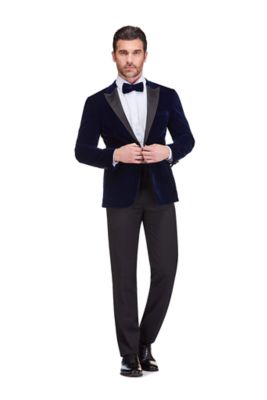 Gino Vitale Men's 2-Piece Velvet Birdseye Lapel Slim-Fit Tuxedo With Performance Stretch Pants & Bow Tie, Blue, 54 Long