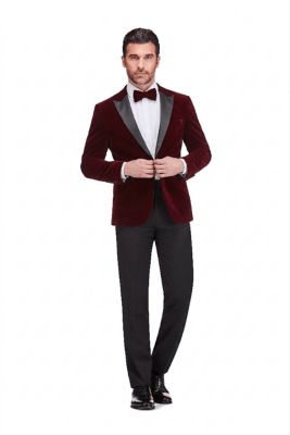 Gino Vitale Men's 2-Piece Velvet Birdseye Lapel Slim-Fit Tuxedo With Performance Stretch Pants & Bow Tie, Burgundy, 54 Long
