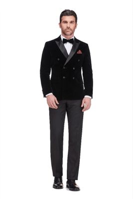 Gino Vitale Men's 2-Piece Velvet Birdseye Lapel Double-Breasted Slim-Fit Tuxedo With Performance Stretch Pants