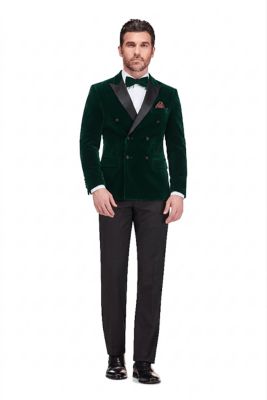 Gino Vitale Men's 2-Piece Velvet Birdseye Lapel Double-Breasted Slim-Fit Tuxedo With Performance Stretch Pants, Green, 50 Long