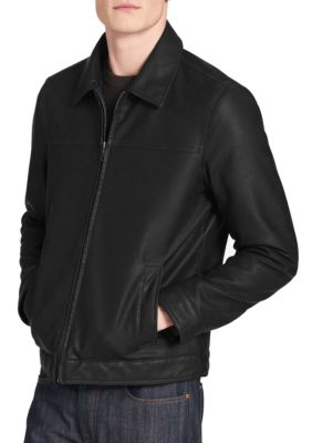 Tommy Hilfiger Men's Filled Genuine Leather Laydown Collar Jacket