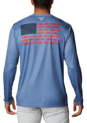 Columbia Men's PFG Americana Saltwater Fish Flag Long Sleeve Shirt