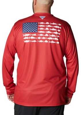Columbia Men's PFG Terminal Tackle Fish Flag Long Sleeve Shirt, 4X, Red