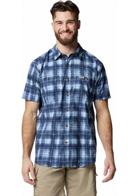 Columbia Men's Utilizerâ¢ Printed Woven Short Sleeve Shirt, Navy Blue, Medium