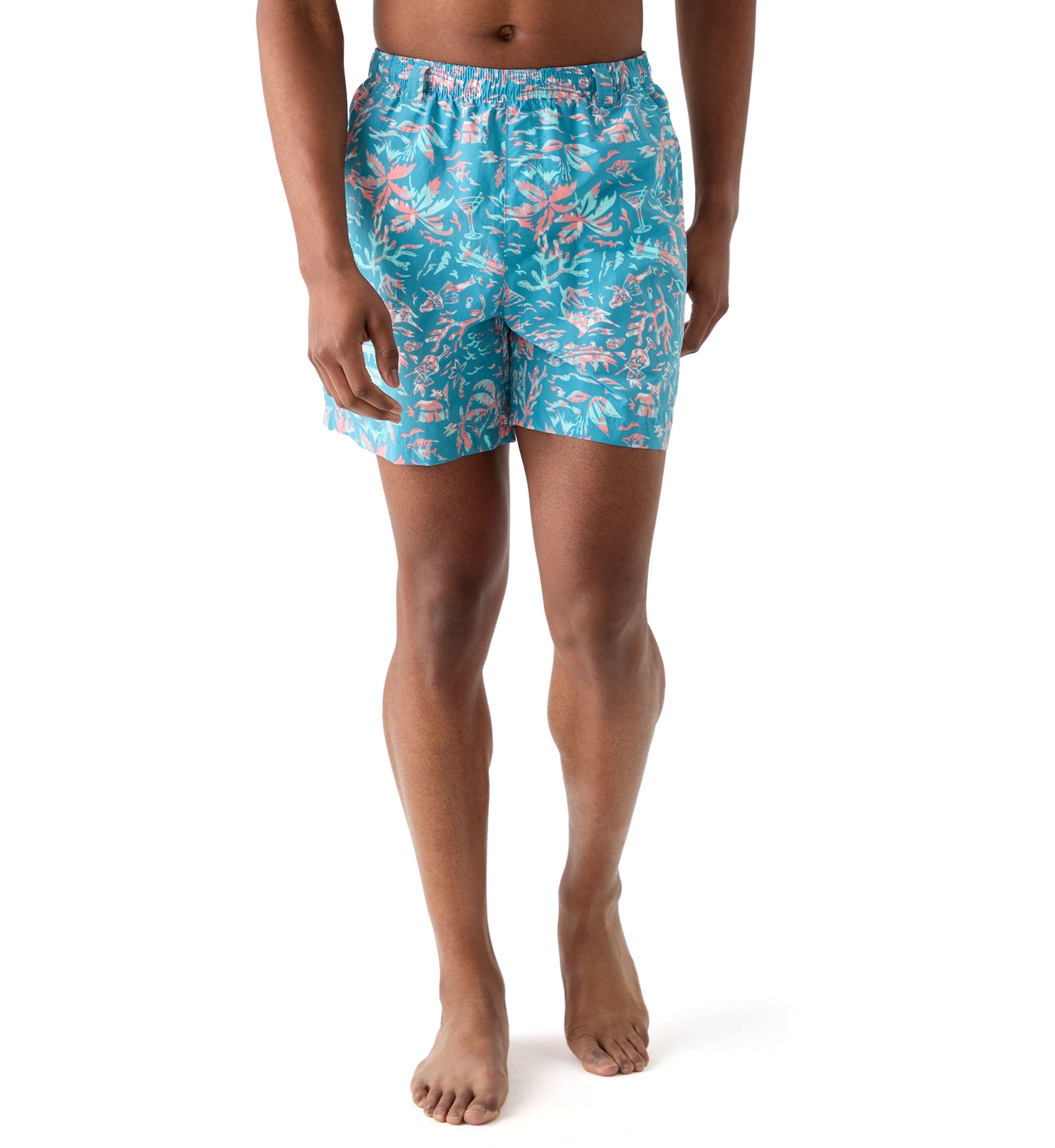 Columbia Men's Super Backcast Water Shorts - UPF 50, Swim-Ready With Blue Macaw Print (Medium, 6" Inseam)